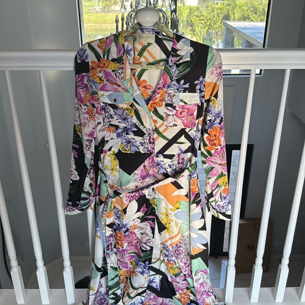 Yumi Kim silk maxi button down dress, belted. Size Medium
